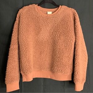 A New Day Cozy Teddy Bear Peach Sherpa Crewneck Sweater, size S